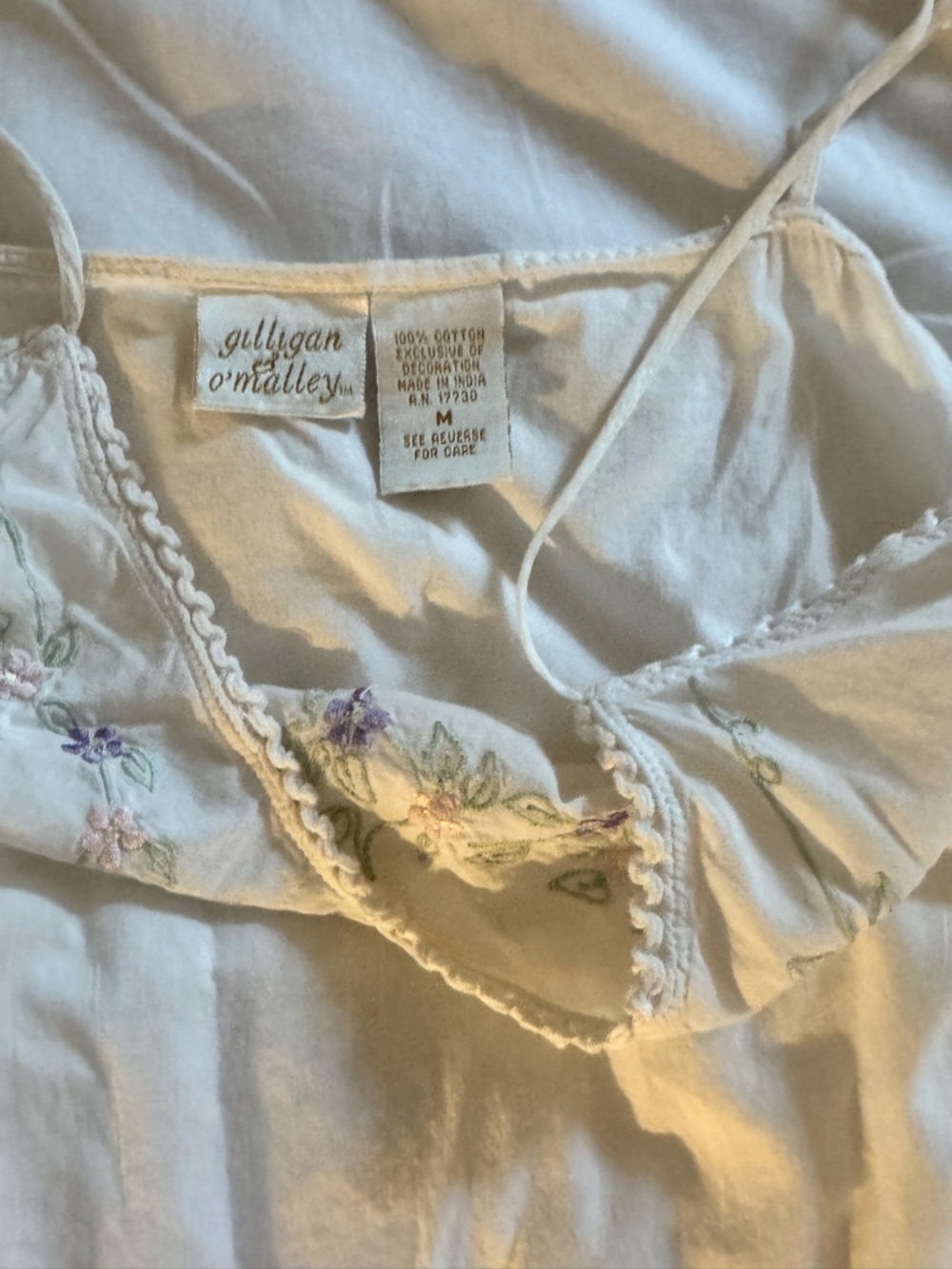 White Embroidered Cotton Chemise Slip - Picture 3 of 4